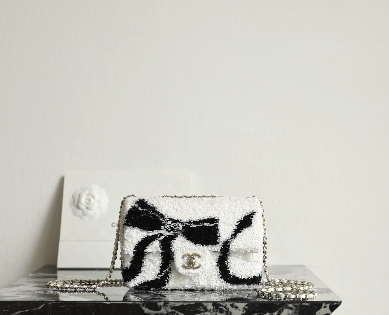 25K Classic Beige Sequin Flap Bag