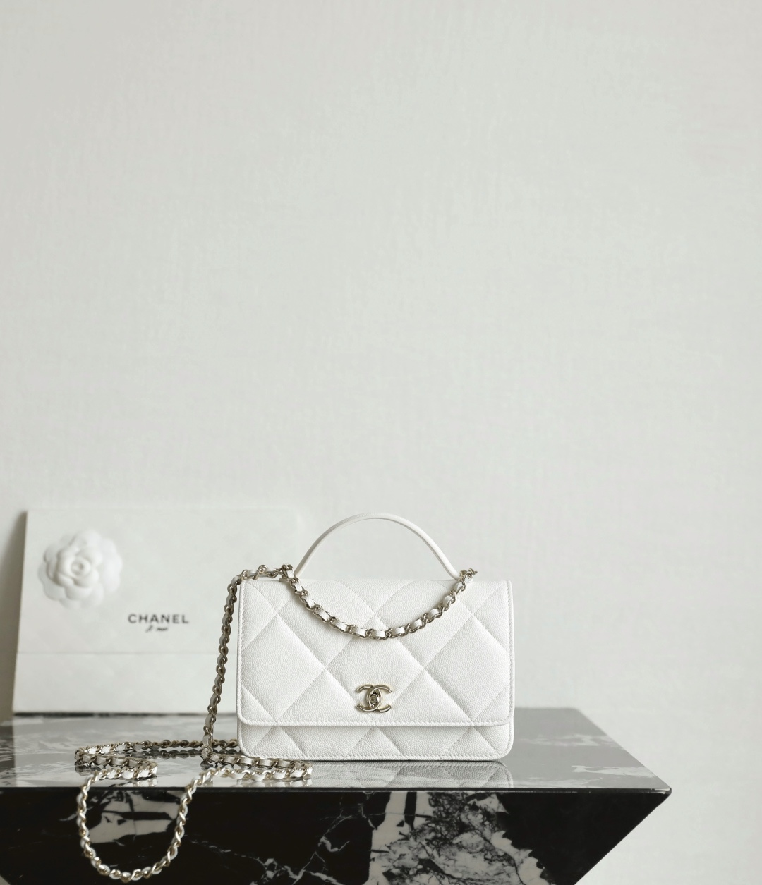 White Wallet on a Chain in the Large Quilted