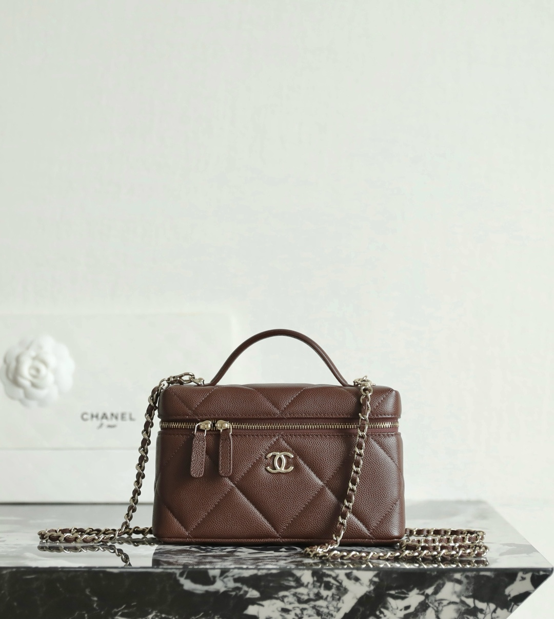 Large Quilted Box Bag Chocolate Caviar